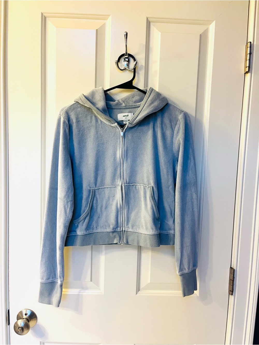 Aerie Light Blue Velour Full Zip Hoodie Size S